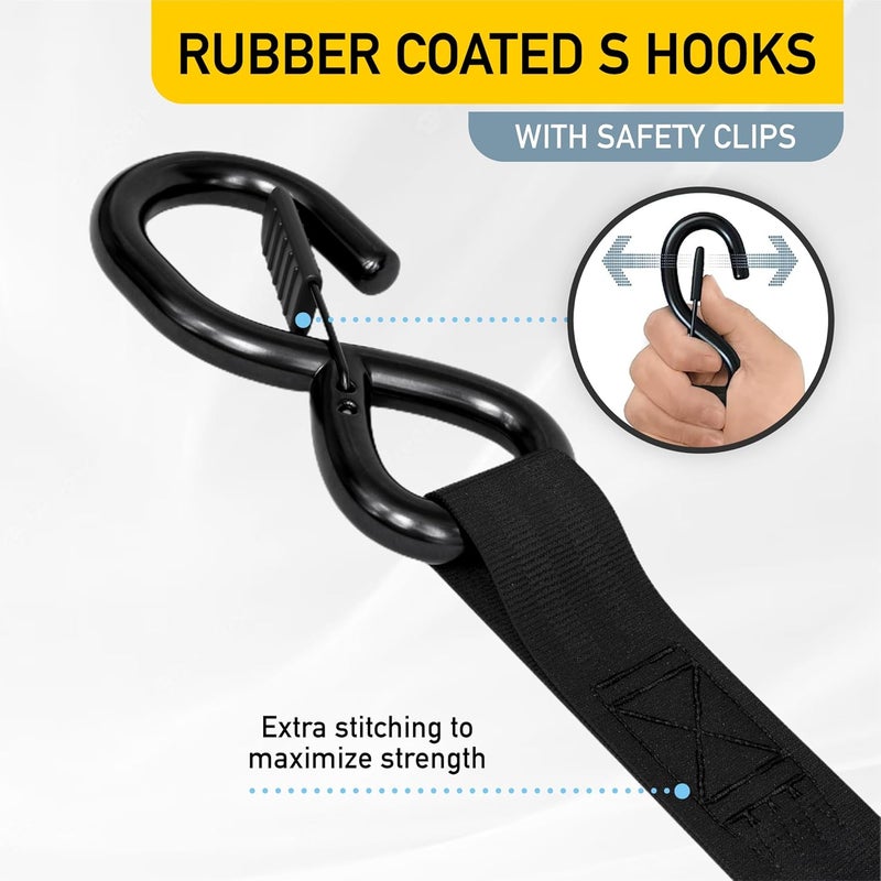 AUGO Retractable Ratchet Straps | 2 Heavy Duty Ratchet Straps Self Retractable Tie Downs with Soft Loops & Storage Bag for Motorcycle, Truck, Trailer, Cargo Van | 1200 Lb Break Strength 1” x 10’ - Image 3